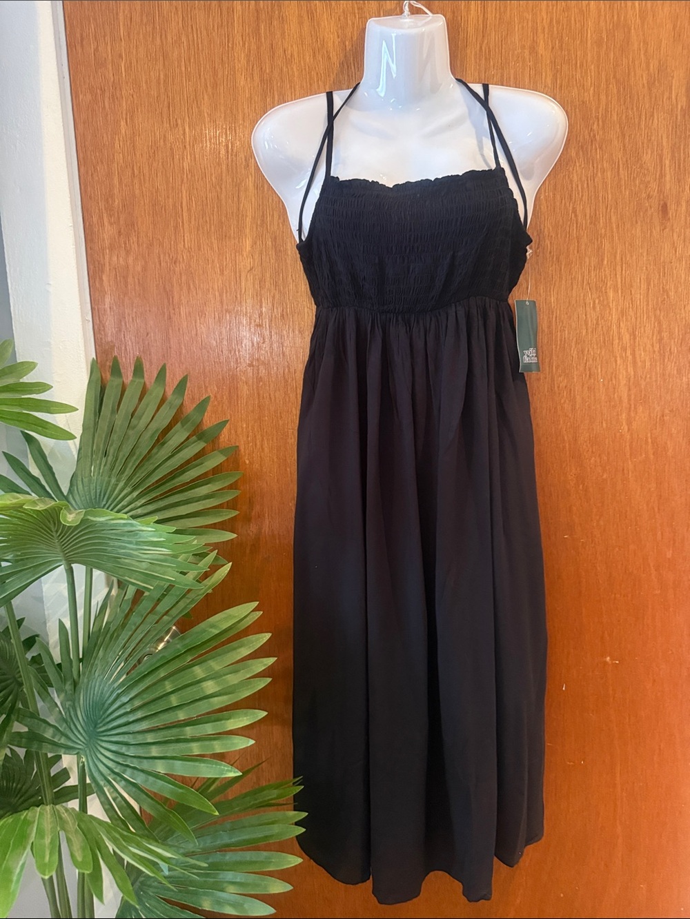 wild fable Black Smocked Halter Maxi Dress